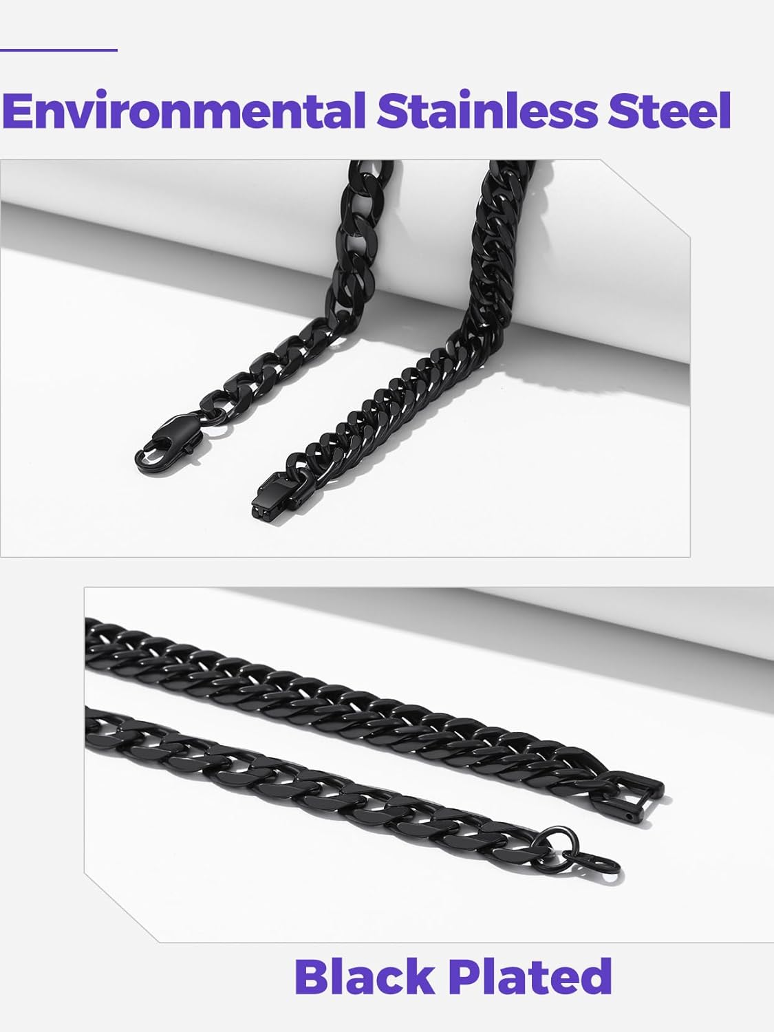 Richsteel 2PCS/3PCS Bracelets Chain for Men Women Stainless Steel Silver/Gold/Black Cuban/Rope Link Chain Bracelets Set, 7.4/8.2/9 Inch Hand Chain Length for Men Women Jewelry - Image 5