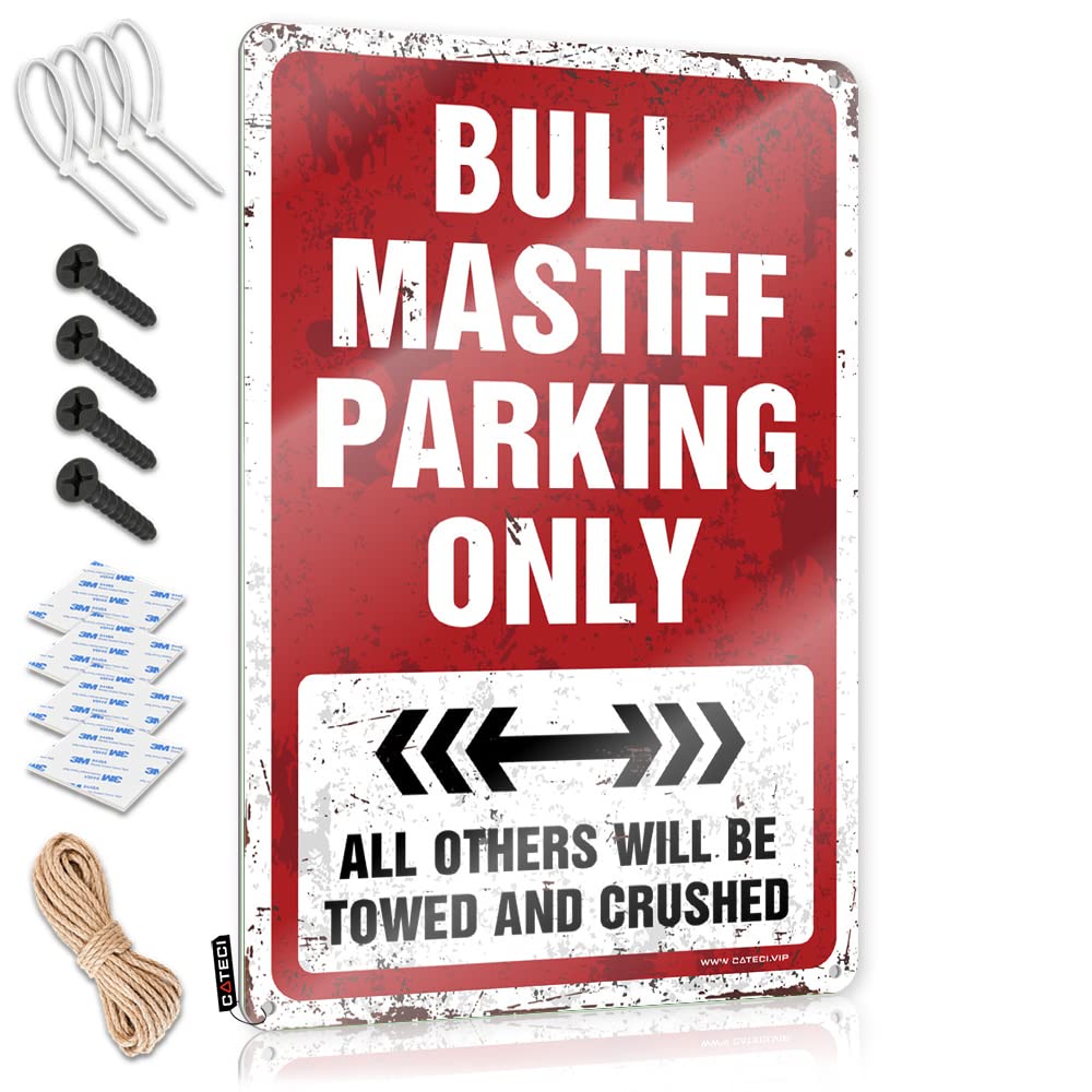 KRAZMURONGD Man Cave Funny Signs Bull Mastiff Parking Only Tin Sign Vintage Bar Decor Funny Door Signs(30X40CM)