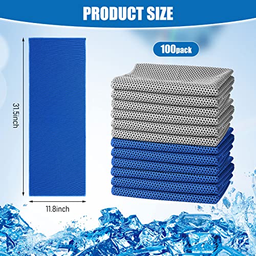100 Pack Cooling Towel Microfiber Ice Towel Cold Sports Towel Neck And Face Breathable Chilly Sweat Towels For Gym Yoga Golf Workout Beach Accessories, 32 X 12 Inch (Blue Gray) #TOP1