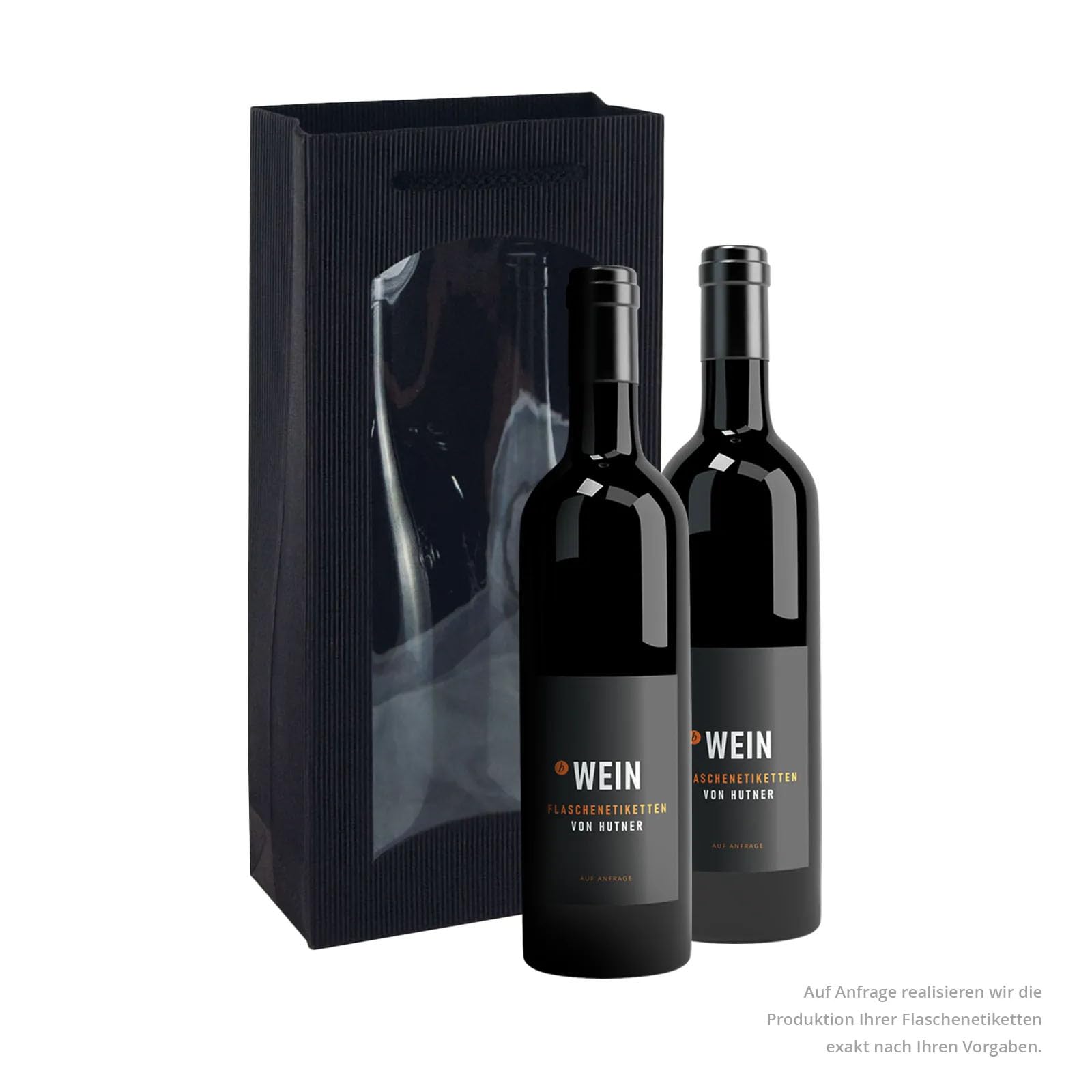 20 Flaschentaschen für 2 Weinflaschen aus Kraftkarton | schwarz | 170 x 85 x 360 mm | mit Sichtfenster & Tragekordel | Geschenkverpackung für Wein-, Sekt- & Spirituosenflaschen