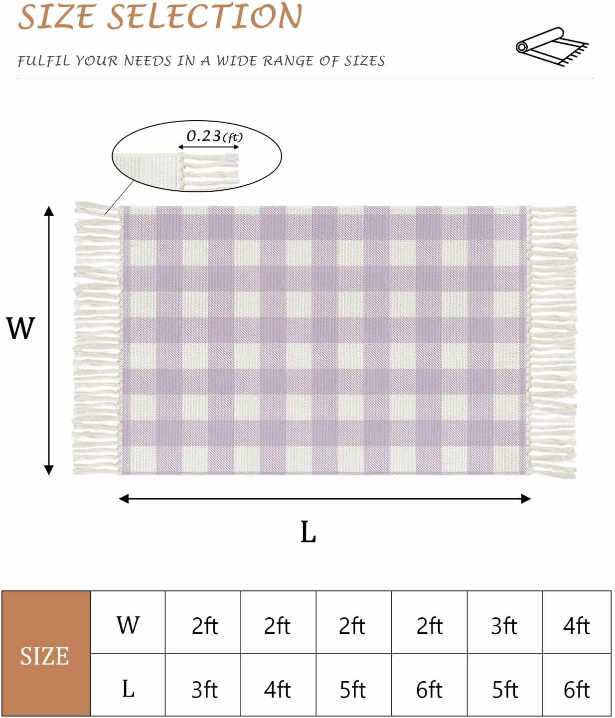 Bathroom Rugs Buffalo Check Plaid Kitchen Floor Mats Front Door Mats 2x3 Feet Purple and White Buffalo Plaid Country Washable Woven Cotton Area Rug Non Slip Throw Carpet Soft Rug with Tassels