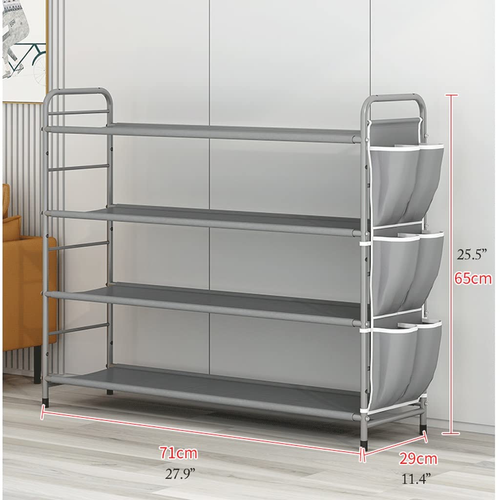 Schuhregal, einfaches Schuhregal, 4-stöckiges Schuhregal, Stoff-Schuhregal, Aufbewahrung, Organizer, Metall, freistehende Schuhregale mit Hängetaschen, DIY stapelbares Schuhregal, Schuhregal Organizer