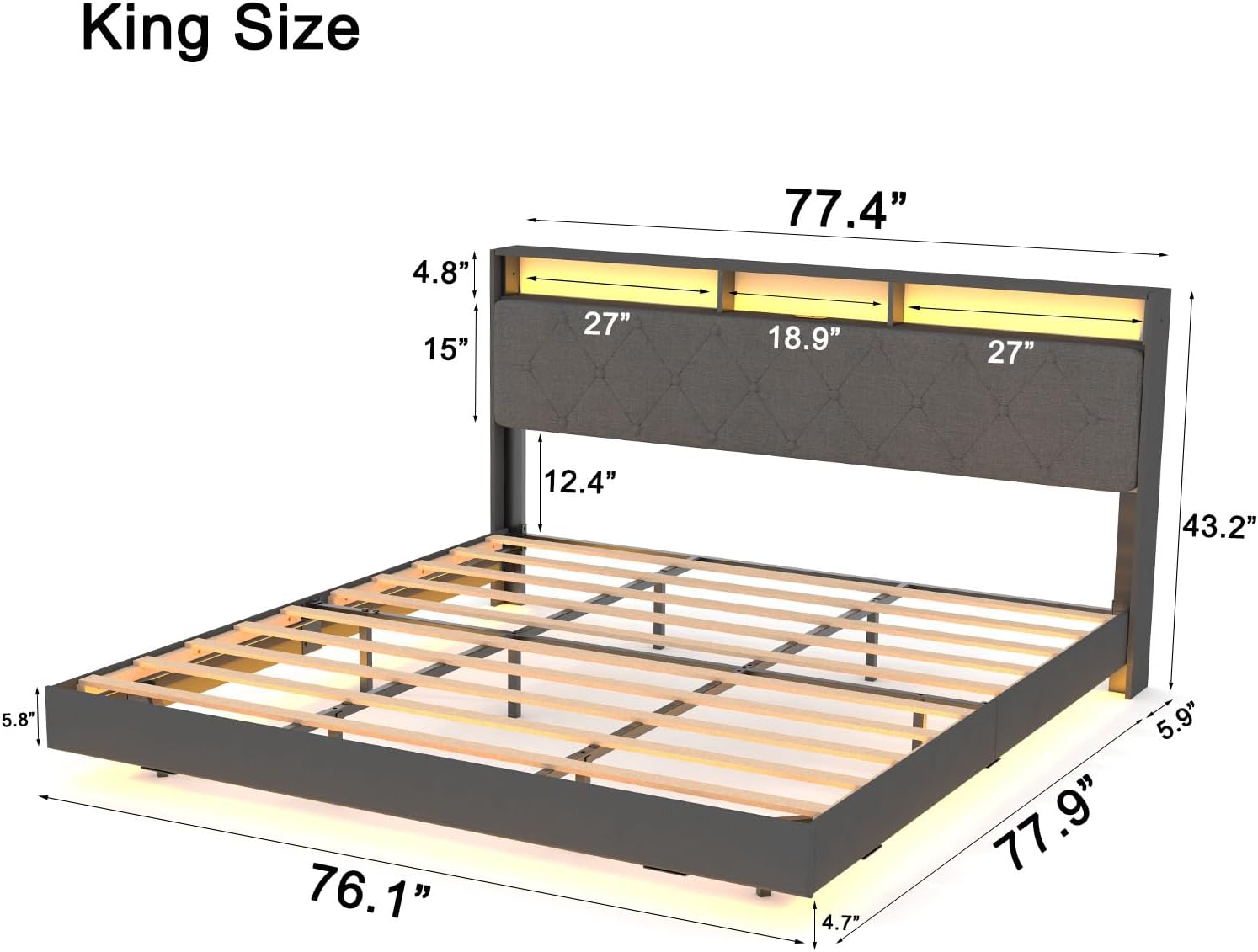 Diagram showing King Size bed frame dimensions