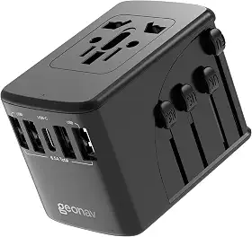 Geonav Carregador Universal com Adaptadores de Viagem, 4 Portas USB + 1 USB-C (Preto)