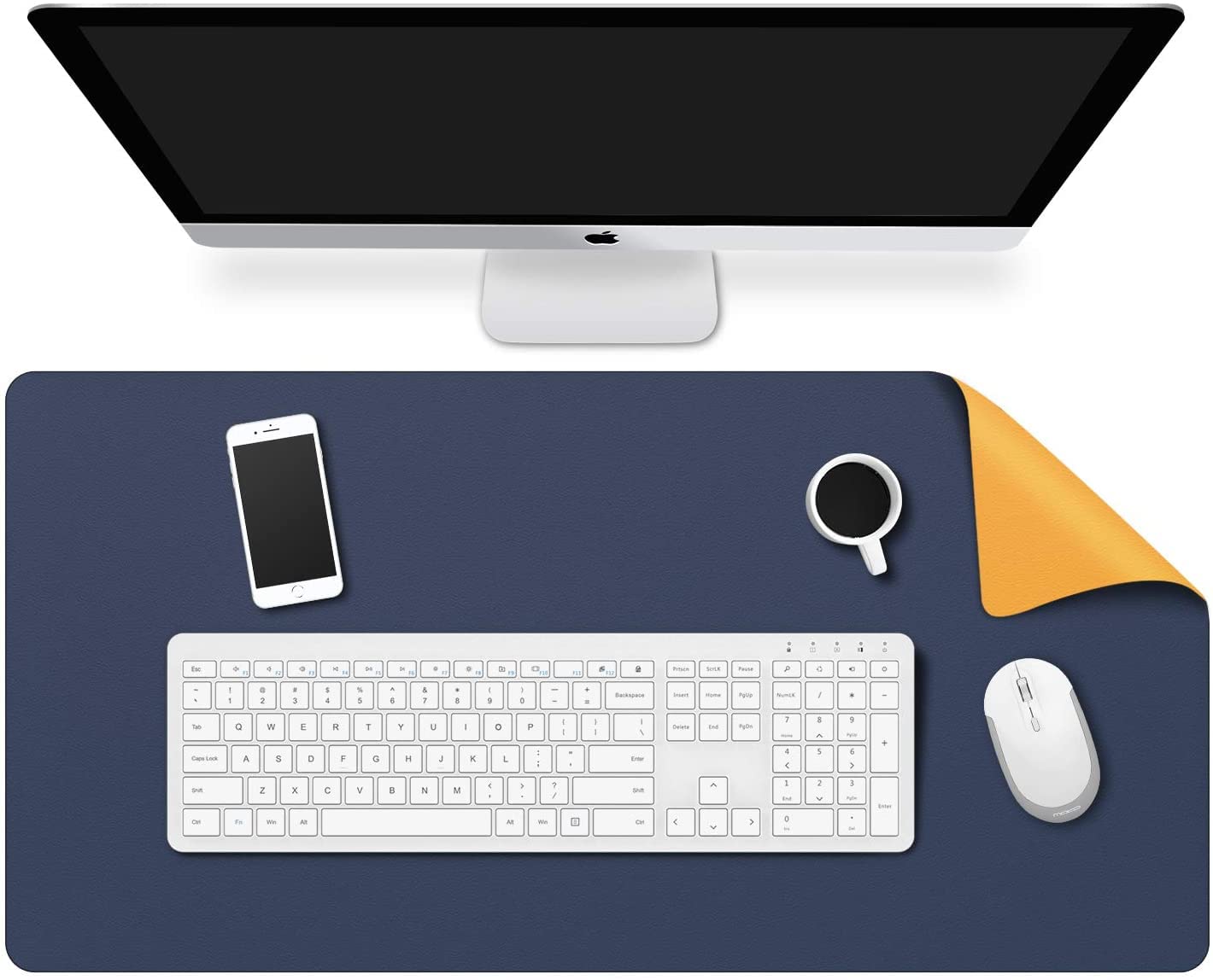 Handcuffs Mouse Pad, Desk Mat Extended for Work from Home/Office/Gaming | PU Leather | Anti-Skid, Anti-Slip, Reversible Deskspread - Navy Blue & Yellow (B09MS9FRMF) Amazon Price History, Amazon Price Tracker