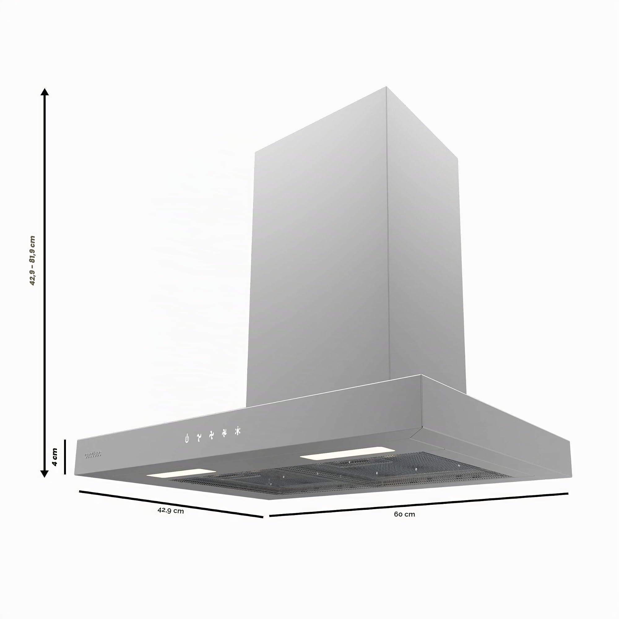 Cecotec Hotte Aspirante 60cm Type T Bolero Flux TT 604000 Inox A++. Aspiration 393m3/h, Moteur DC, 3 Vitesses, Contrôle Tactile SS, Finition Inoxydable, Lumière LED, Filtres en Aluminium et Carbone