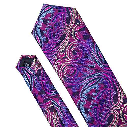 Image of Barry.Wang Men Ties Paisley Woven Silk Necktie Set with Pocket Suqare Cufflinks Formal