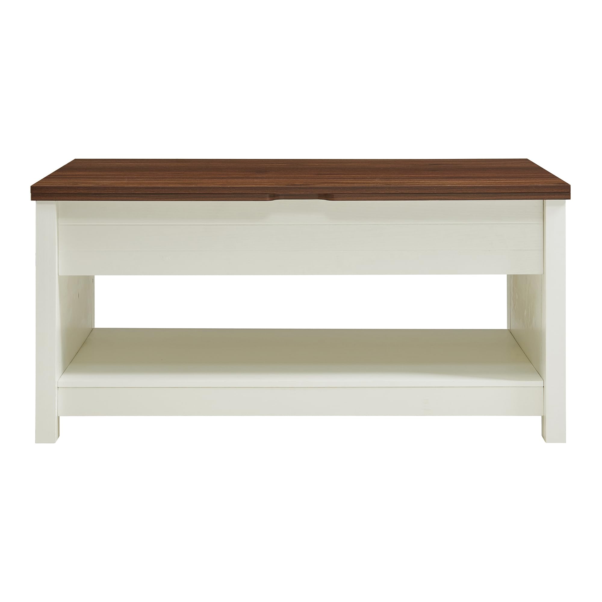 [en.casa] Table Basse de Salon avec Plateau Relevable Compartiment de Rangement Étagères Piètement Stable Panneau de Particules 110 x 55 x 54 cm Effet Noyer Blanc