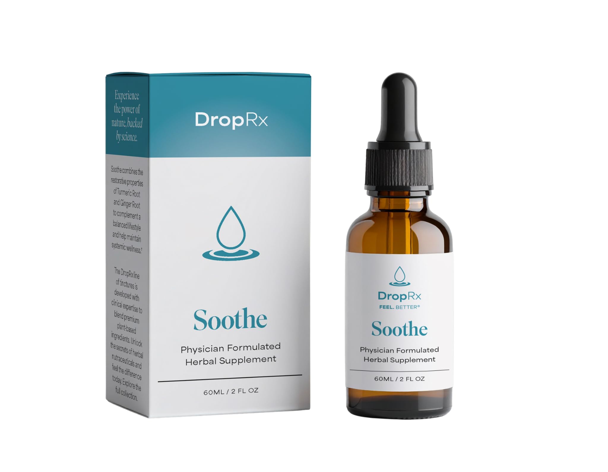 DropRx Soothe Herbal Liquid Drops - Organic Turmeric & Ginger Root Liquid Extract Blend - Antioxidant Rich, Daily Rejuvenation (2 Fl Oz)