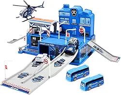 Pista de Carrinhos Infantil Garagem com Acessórios Polícia Maxi Toys