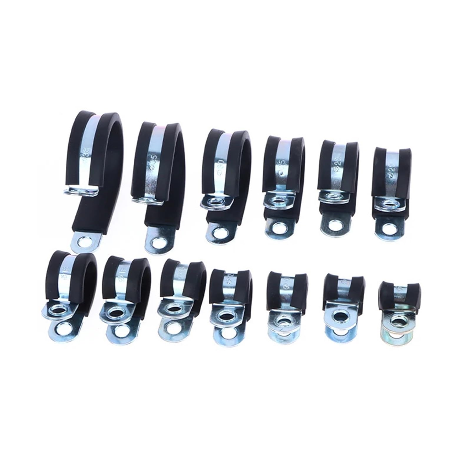 2 clips de tubo P con revestimiento de goma de acero inoxidable.