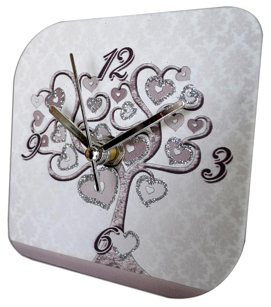 SET 6 pz Orologi da tavolo ALBERO DELLA VITA CUORE personalizzato in scatola da regalo. Bomboniere, Battesimo, Comunione, Cresima, Laurea, Matrimonio, Anniversari. Originali moderni (12x12 cm)