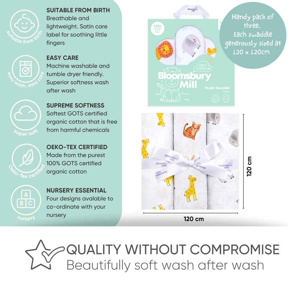 Teli In Mussola Cotone Bio Bloomsbury Mill - Set 6 Pezzi 70x70cm, Rosa E Bianco, Per Neonati - Foto 9