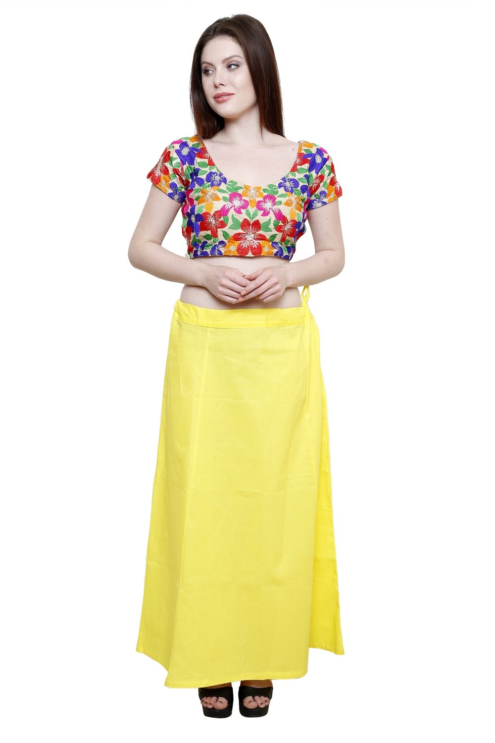 pistaa's Women's Cotton Lemon Yellow Colour Readymade Inskirt Saree petticoats-picture-29