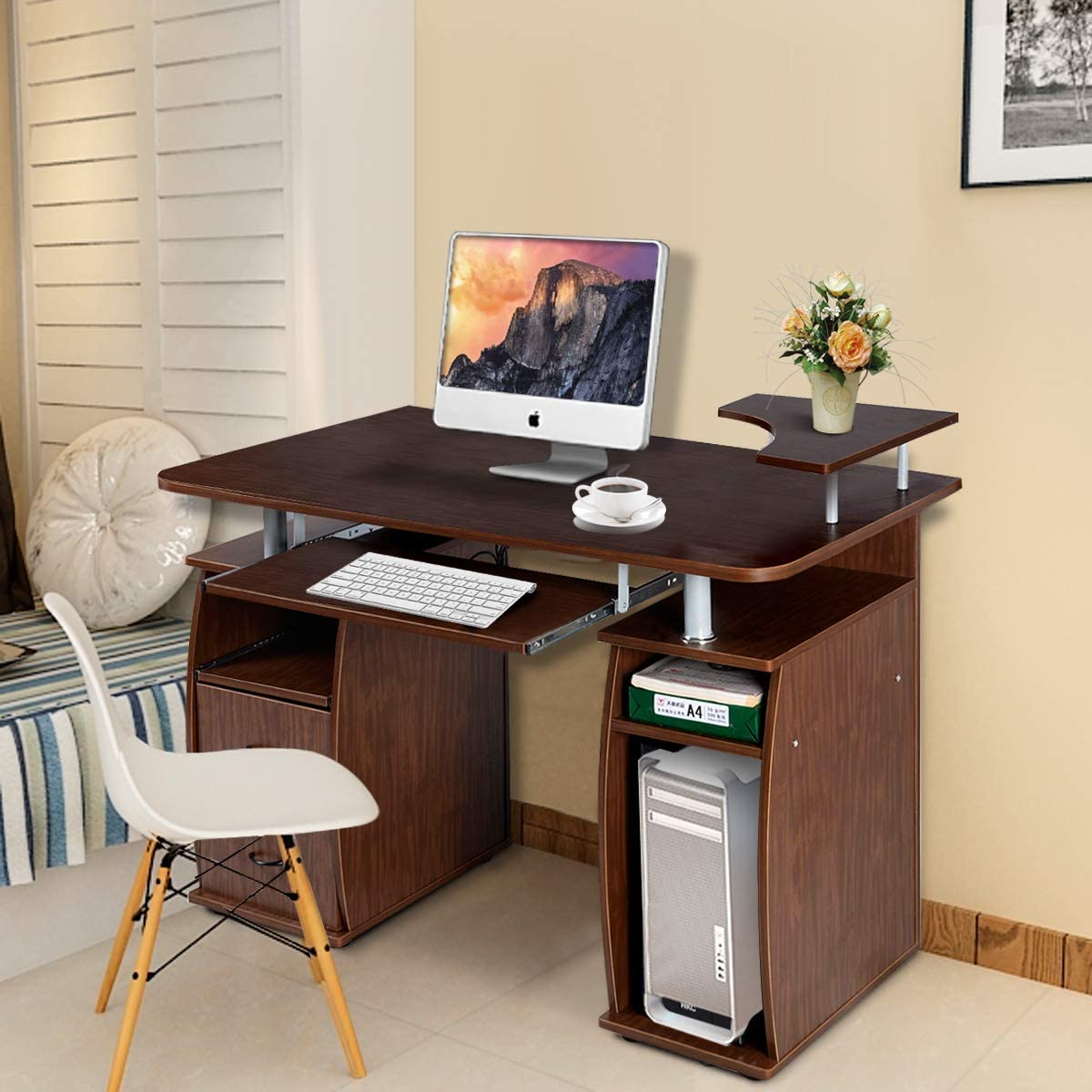 Pc Tisch, Computertisch mit 2 Schubladen, Schreibtisch Bürotisch