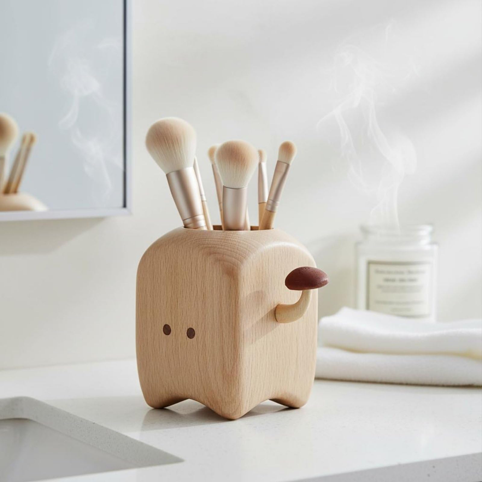 Qianly Portalápices de Madera Maciza Multifuncional Vaso de Madera para Brochas de Maquillaje Regalo ideal para Estudiantes, Niños, Oficina, Tocador, Cocina, Teca Wengué