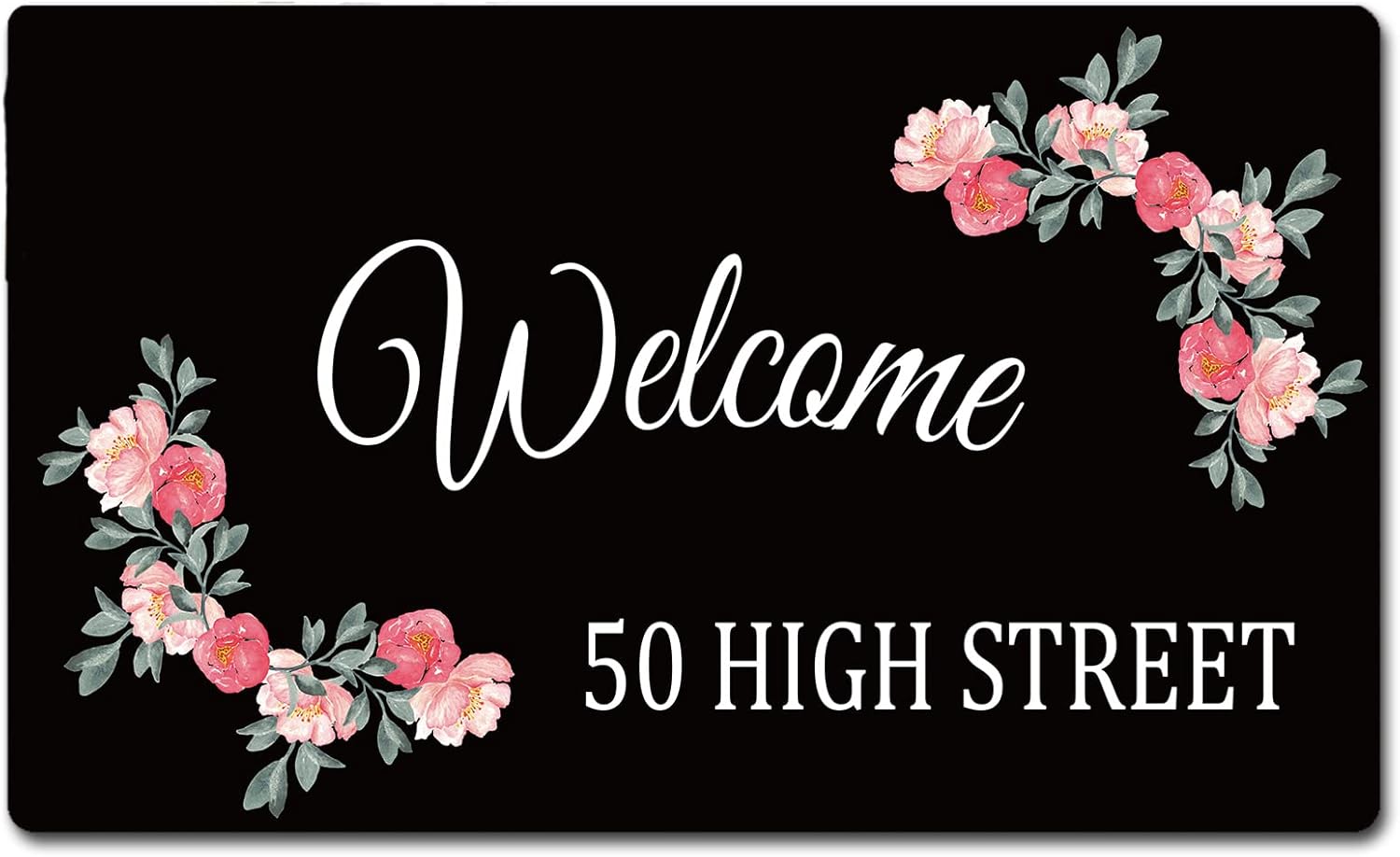 Mat Address Doormat Black Floral Border Door Mat