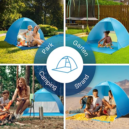 Active Era Pop Up Strandmuschel mit UV Schutz, UPF 50+ Strandzelt, Windschutz Strand, Zelt für 2-3 Personen inkl. Tragetasche und Heringe - Blau