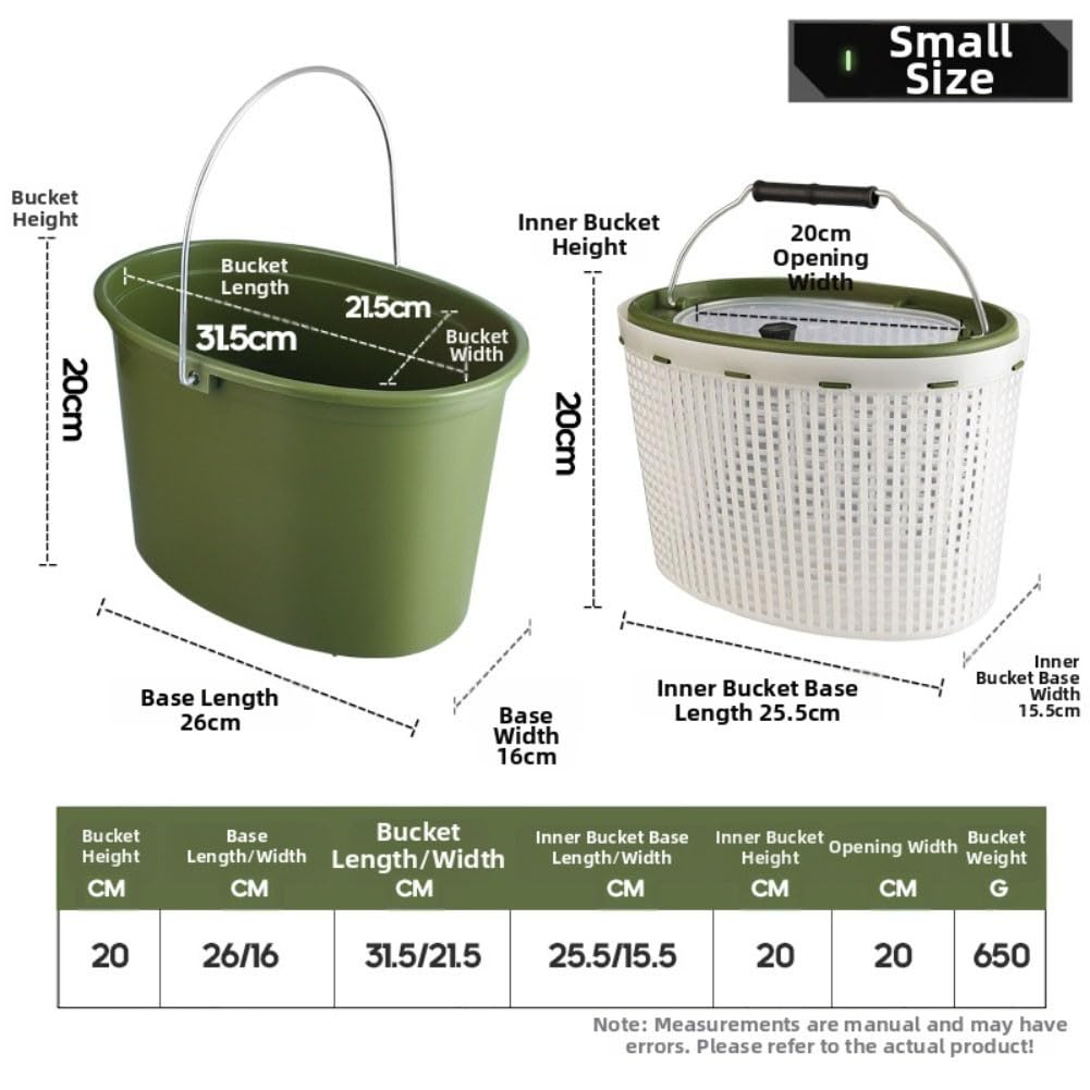 Secchio da pesca 2 in 1, design a doppia parete e inserto con colino, robusto secchio da pesca in polipropilene con manico, per pesci vivi, impermeabile e resistente agli urti, 33 x 23 x 23