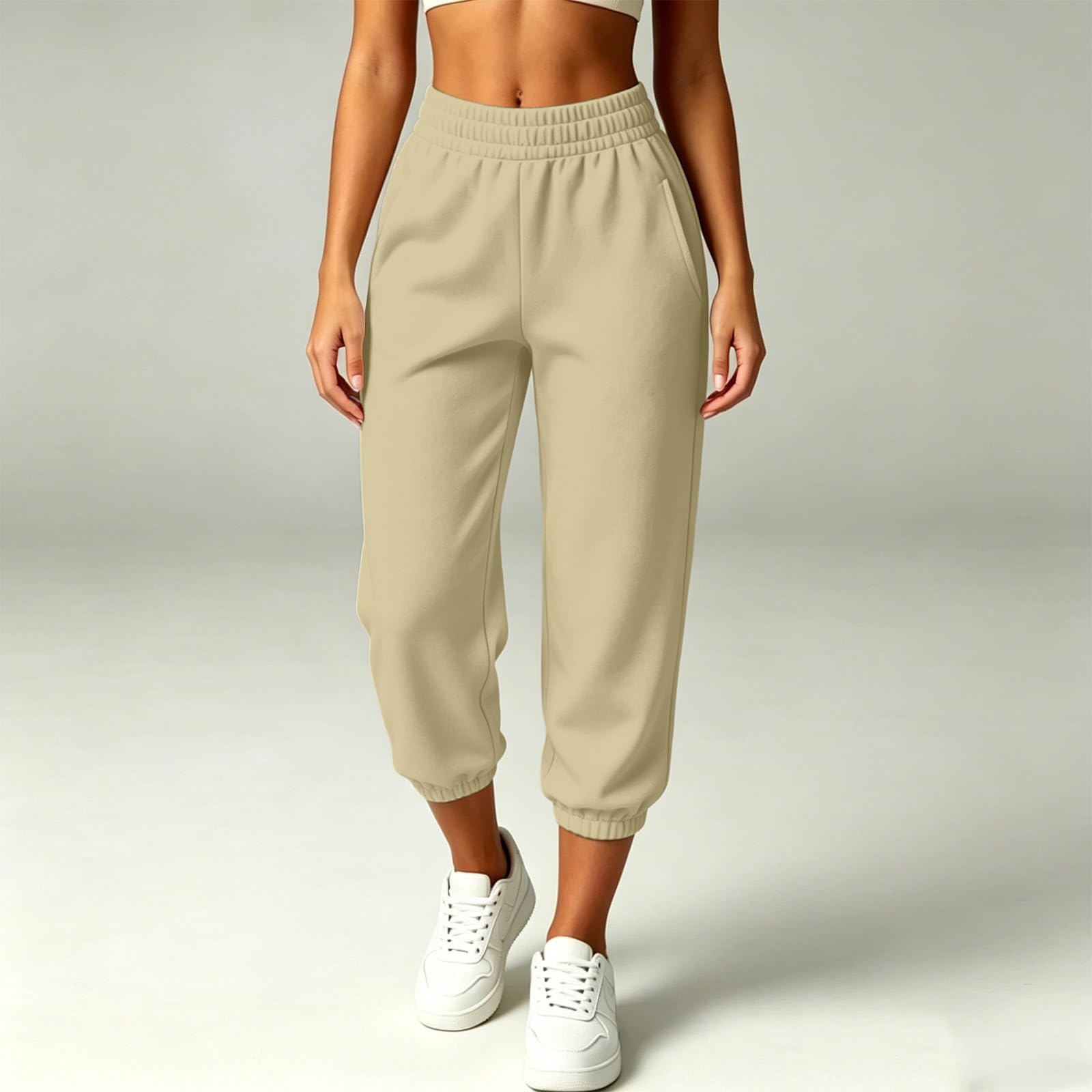 Generico Pantaloni Tuta Donna Pantloni Cotone con Elastico in Vita Morbidi Pantaloni da Corsa con Tasche a Gamba Dritta Pant Baggy Tinta Unita Pantalone Larghi a Vita Alta per Yoga e Fitness
