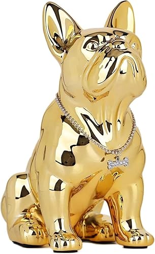 Estatua de bulldog francés dorado, estatua de perro sentado de resina de carlino dorado, escultura de decoración del hogar, decoración de escritorio