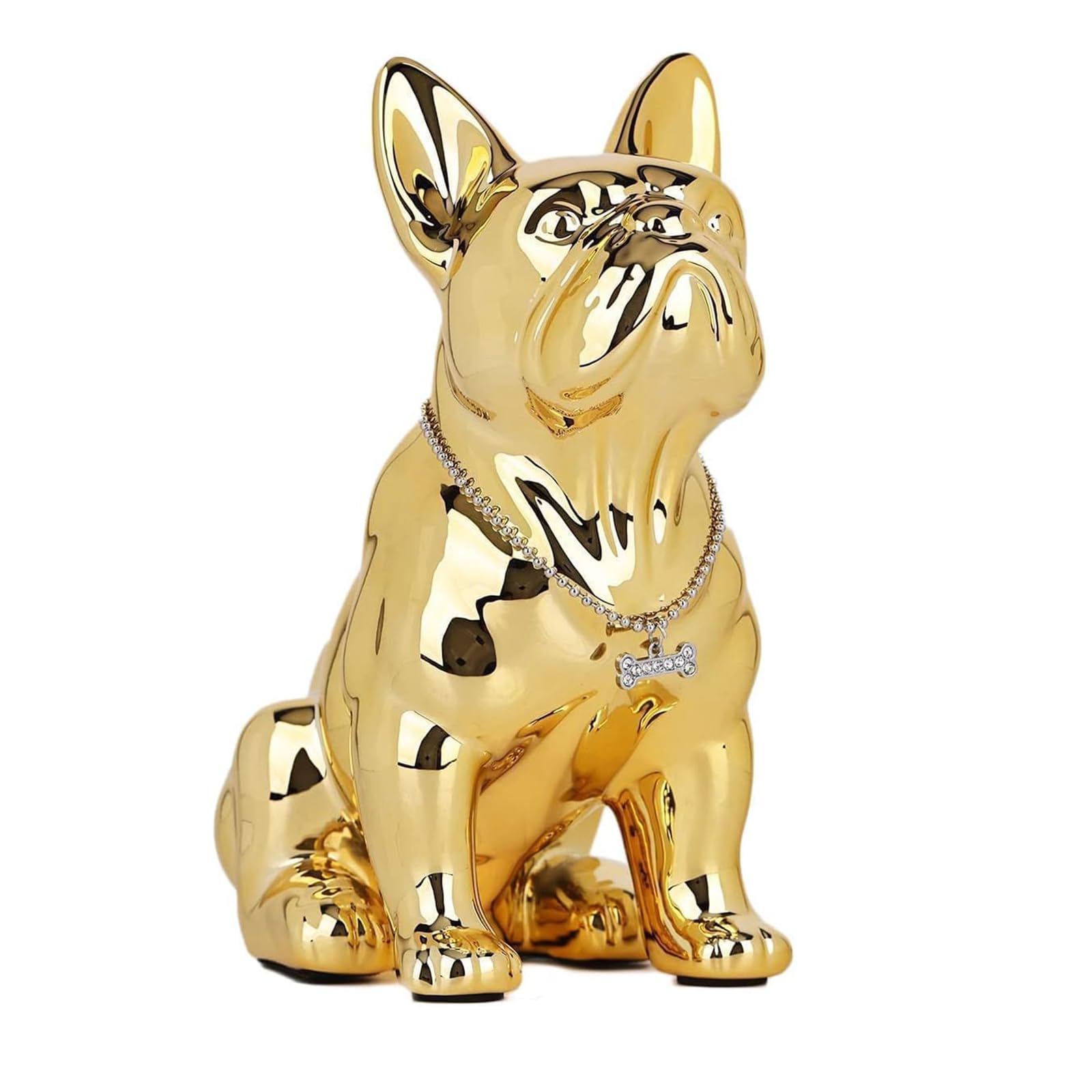 Estatua Dorada de Bulldog Francés, Estatua de Perro Pug Dorado de Resina Sentado, Escultura de Decoración del Hogar de Bulldog Inglés, Decoración de Escritorio de Sala de Estar, Regalo de Arte