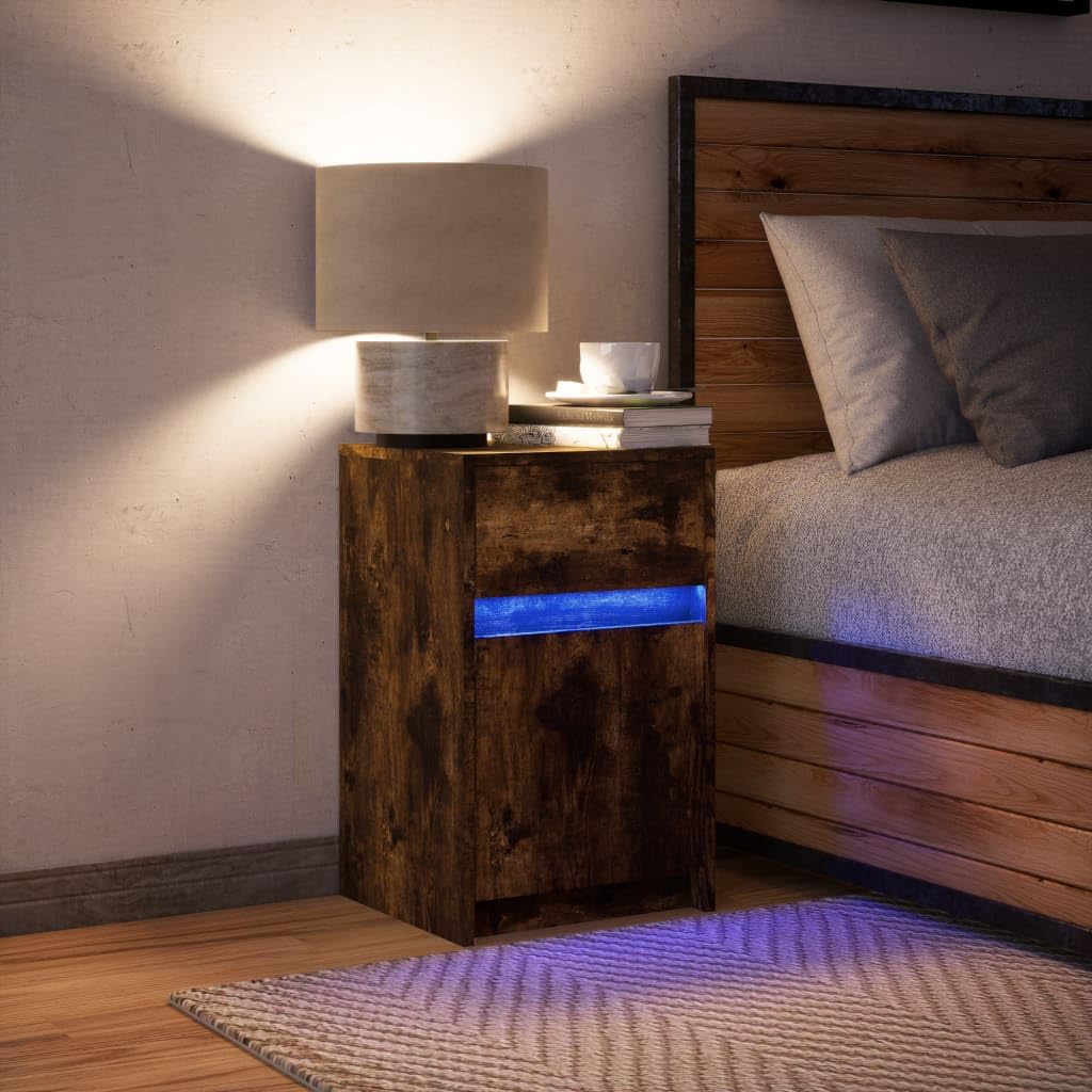 Stilvoller Nachttisch mit RGB-LED-Beleuchtung und Schublade aus langlebigem Holzwerkstoff für Schlafzimmer und Wohnzimmer