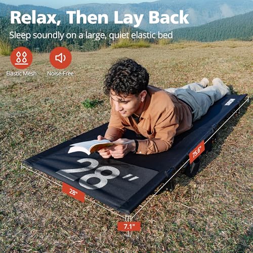 Ultralight Camping Cot for Adults - Portable Folding Bed, Supports 350 lbs - Ideal for Travel, Camping, Hiking, Backpacking - Black