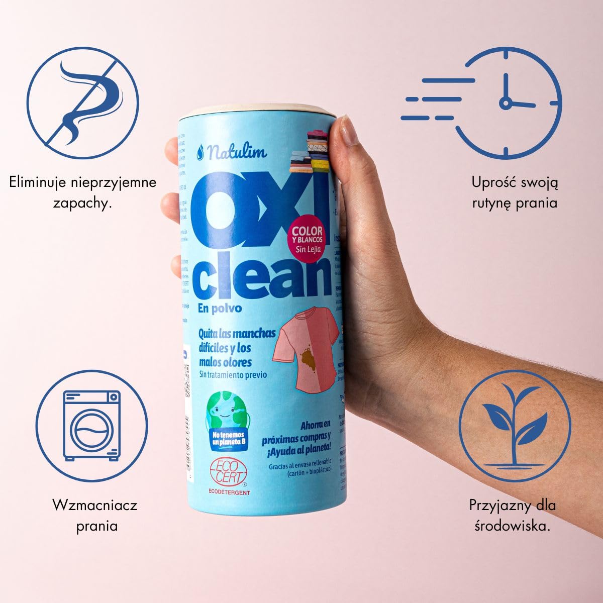 Natulim Oxi Clean - ekologiczny proszek do usuwania plam - wzmacniacz prania bez wybielacza - bardziej żywe kolory na ubraniach - mocny i przyjazny dla środowiska - eliminuje nieprzyjemne zapachy 500
