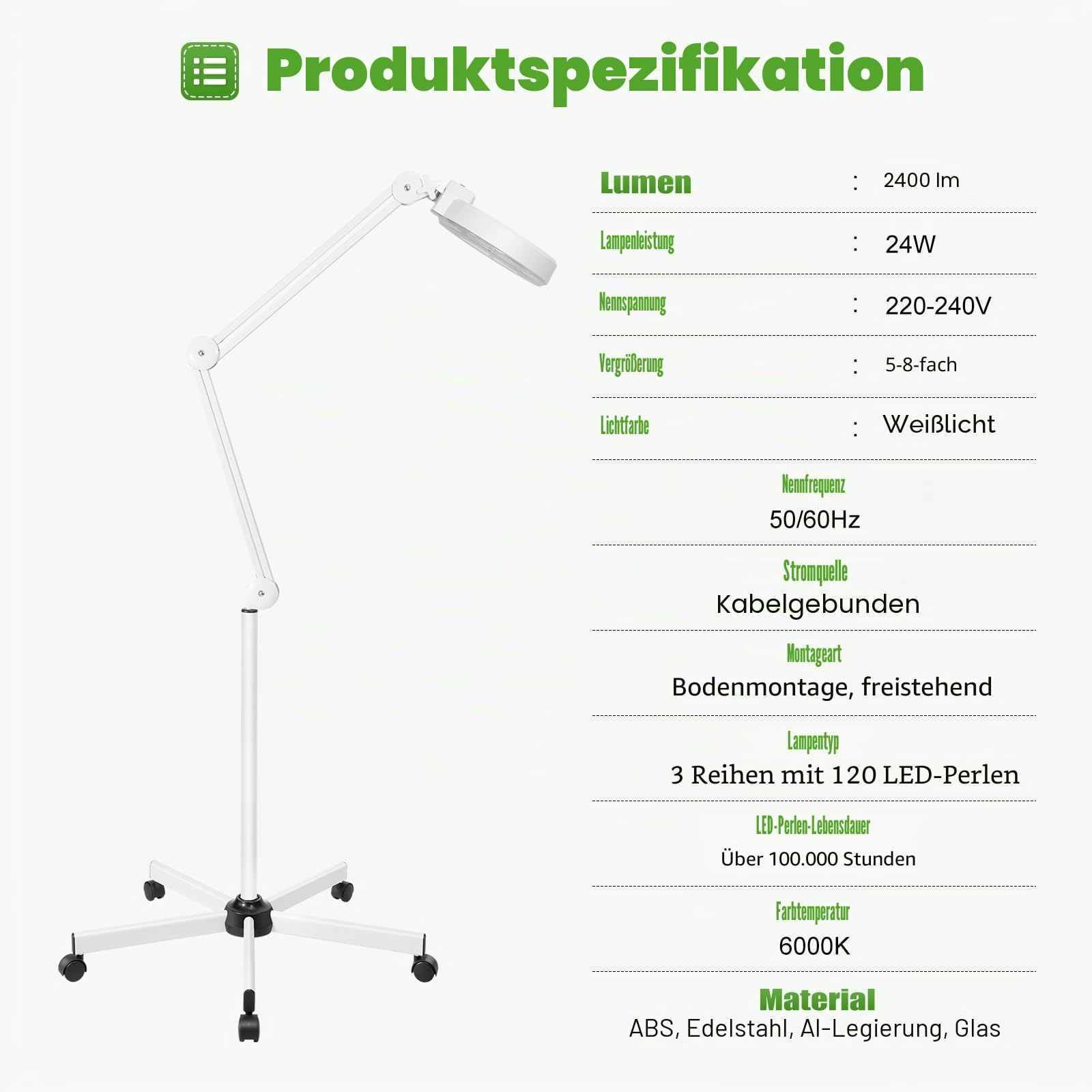 8 Fach Lupen mit LED Licht und Ständer Lupenleuchte 24W | Dreifach Kreisförmige Standlupelampe mit Schwenkarm für Lesen Arbeit Nähen Senioren usw