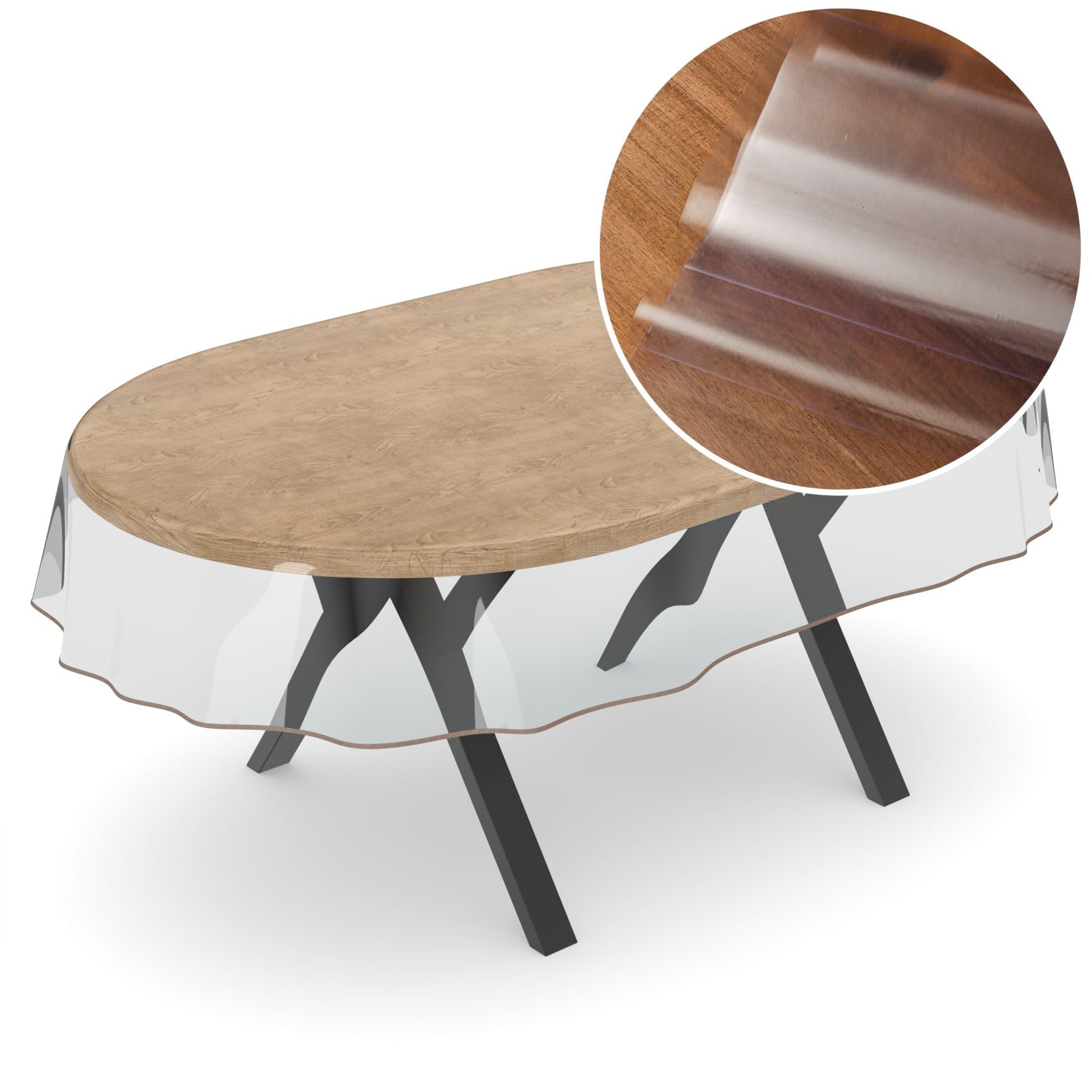 ANRO Marta - Mantel protector transparente (0,3 mm, ovalado, 280 x 140 cm), color beige