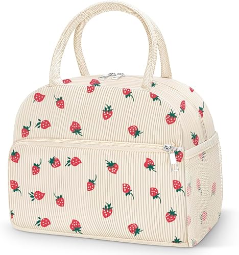 Miniatura 37 de Coobiiya Bolsa de almuerzo para mujeres y hombres, lindas bolsas de almuerzo de corduroy con aislamiento térmico reutilizables, bolsa de almuerzo de