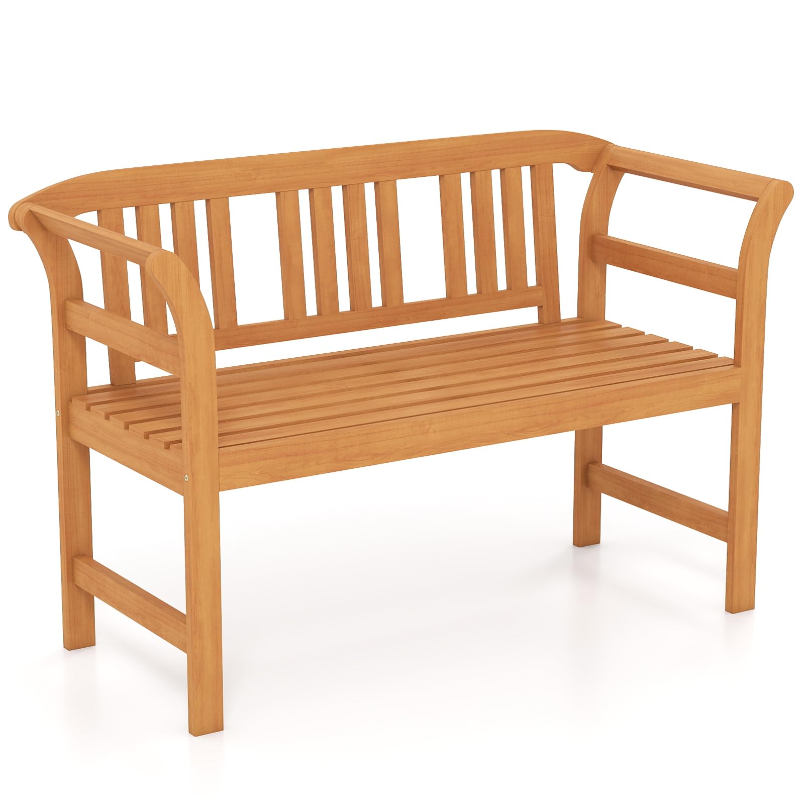 COSTWAY Panchina da Giardino in Legno di Acacia, Portata 360 kg, Panca da Patio per 2 Persone con Schienale Ondulato e Seduta a Doghe, Divanetto Esterno per Portico, Balcone e Parco (Modello 1)