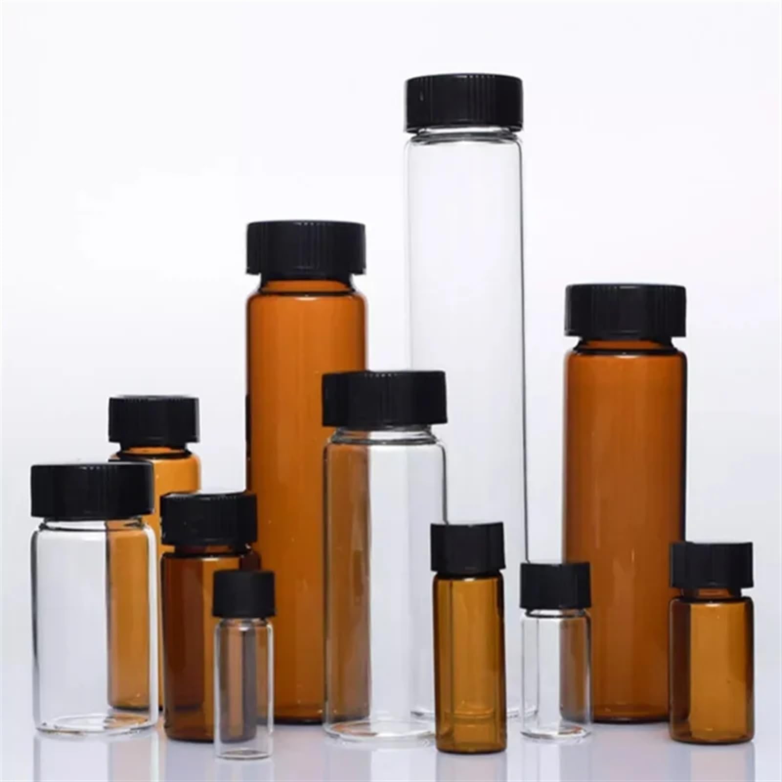 Szklana butelka laboratoryjna na odczynniki, 20 szt. Szklanych butelek laboratoryjnych na próbki Fiolki z odczynnikami Wielokolorowe 3–50 ml z zakrętkami(50ml brown)