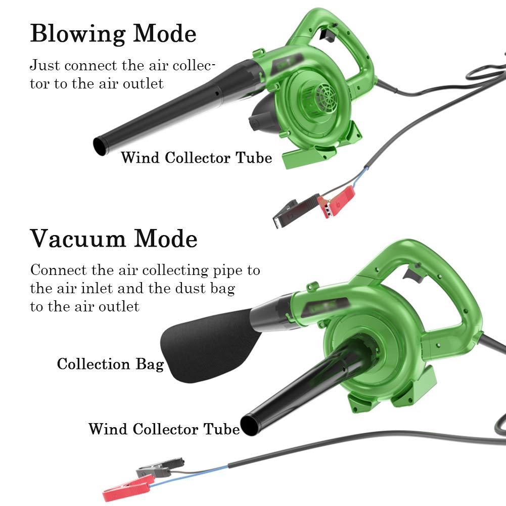 12V/24V Soffiatore per Foglie Elettrico Portatile con Cavo,2 in 1 Spazzatrice e Aspirapolvere con Sacco di Raccolta,per La Pulizia di Terrazze Giardino