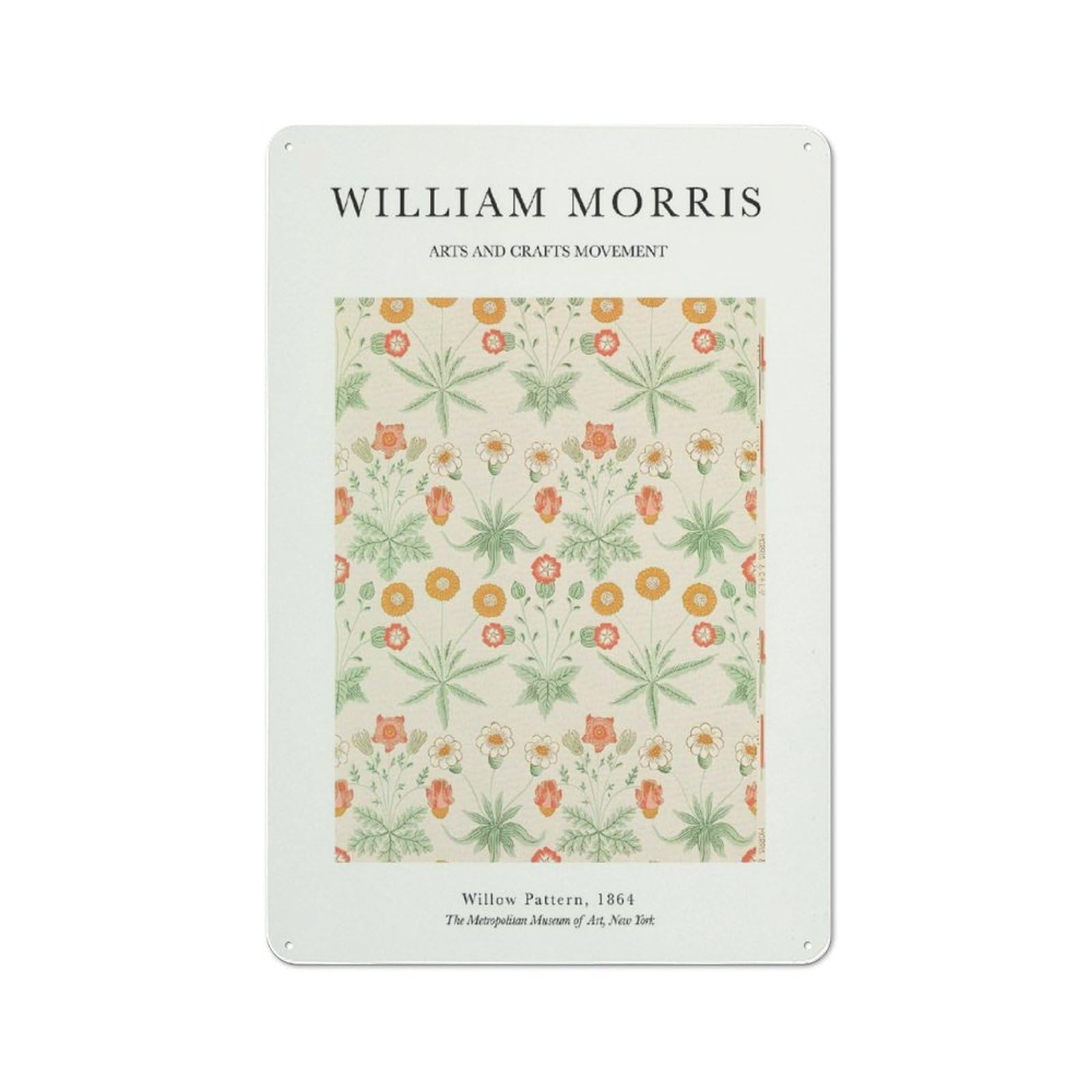 Junmoney Style-9 Modern Vintage William Morris Flower Office Metal Sign 30X20cm, Creative Space Decor For Hobby Room, Office, Lounge Or Living Room