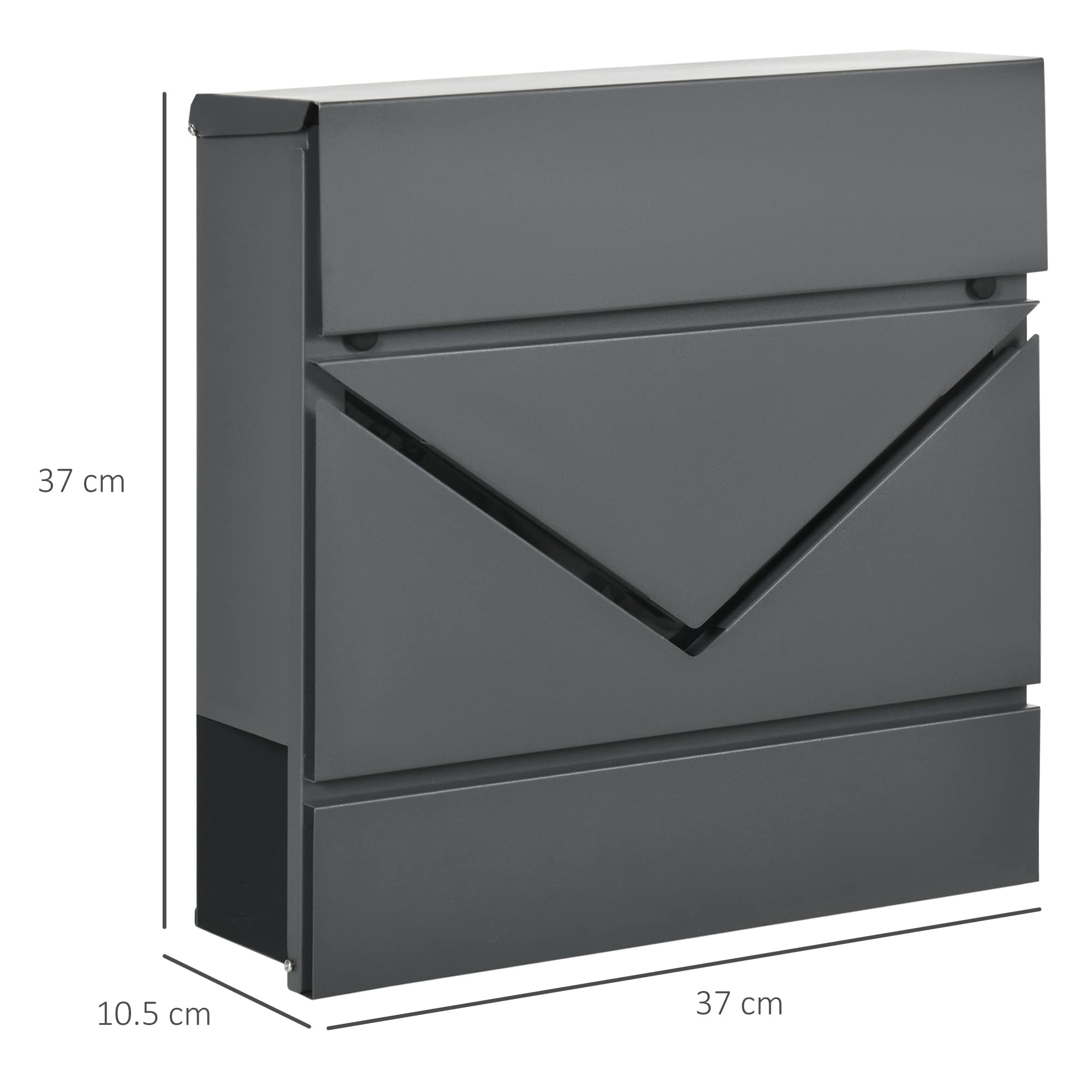 HOMCOM Cassetta Postale in Acciaio Zincato con Portagiornali e 2 Chiavi di Sicurezza incluse, 37x10.5x37 cm, Grigio