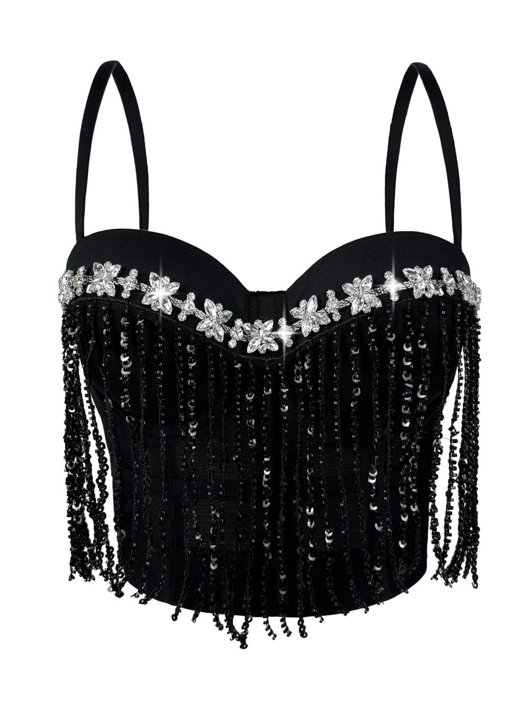Yeuyyben Top corto da donna con paillettes corsetto senza maniche strass party club street style slim fit moda canotta