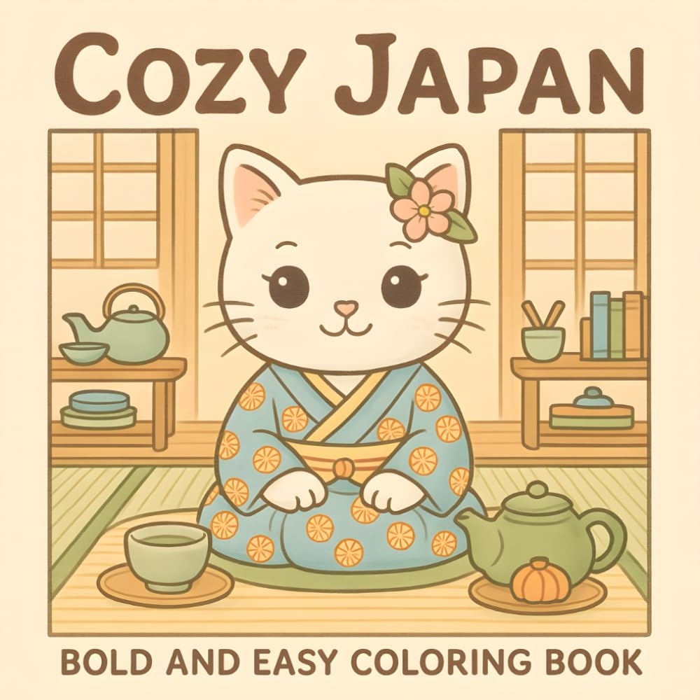 Cozy Japan: Japanese Themed Coloring Book for Relaxation | 40+ Cute and Bold Designs for Adults and Teens