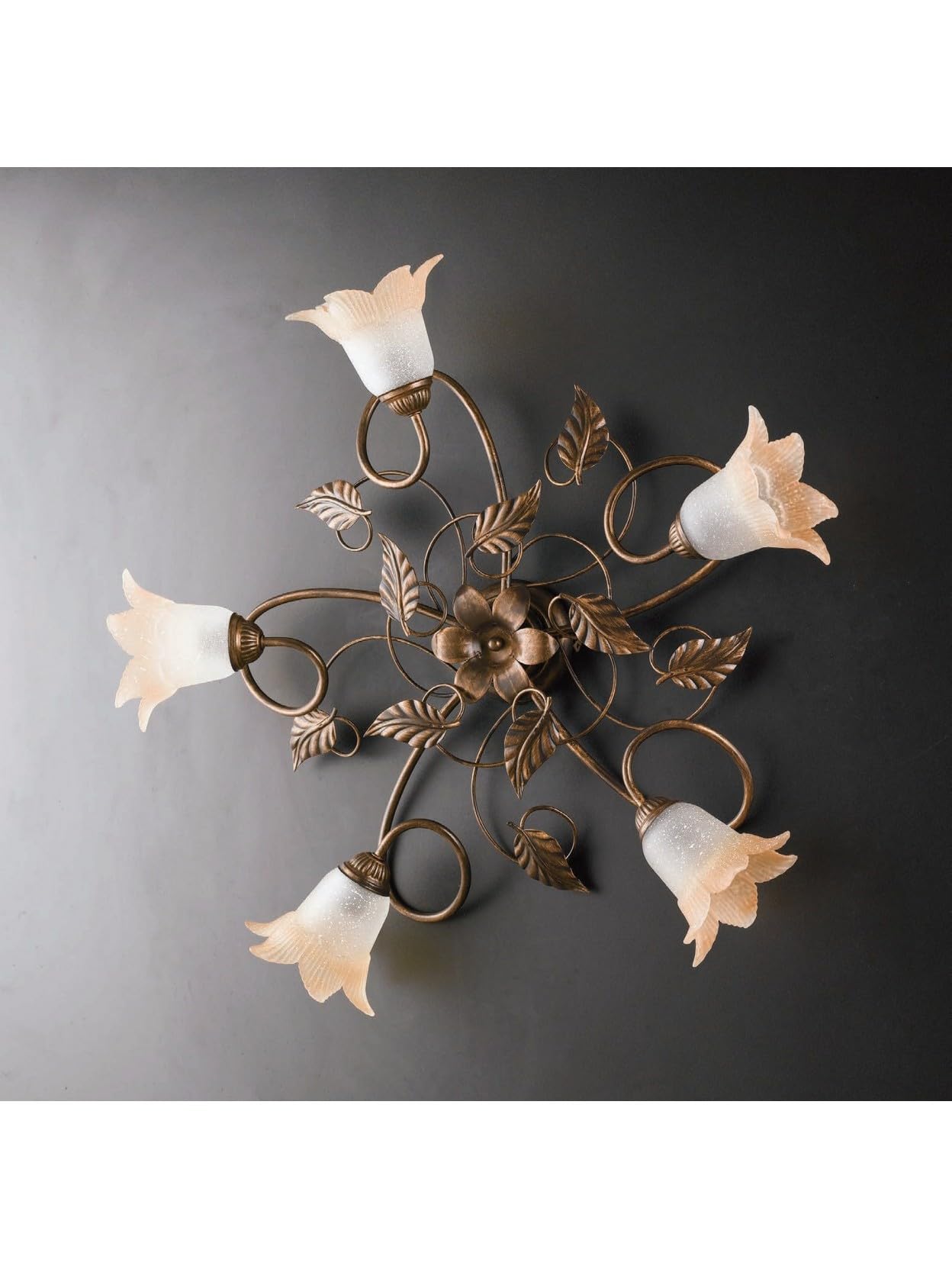 Plafoniera da soffitto classica in ferro battuto marrone e oro 5 luci per salotto, soggiorno, sala da pranzo, camera da letto, cameretta, LGT Anastasia