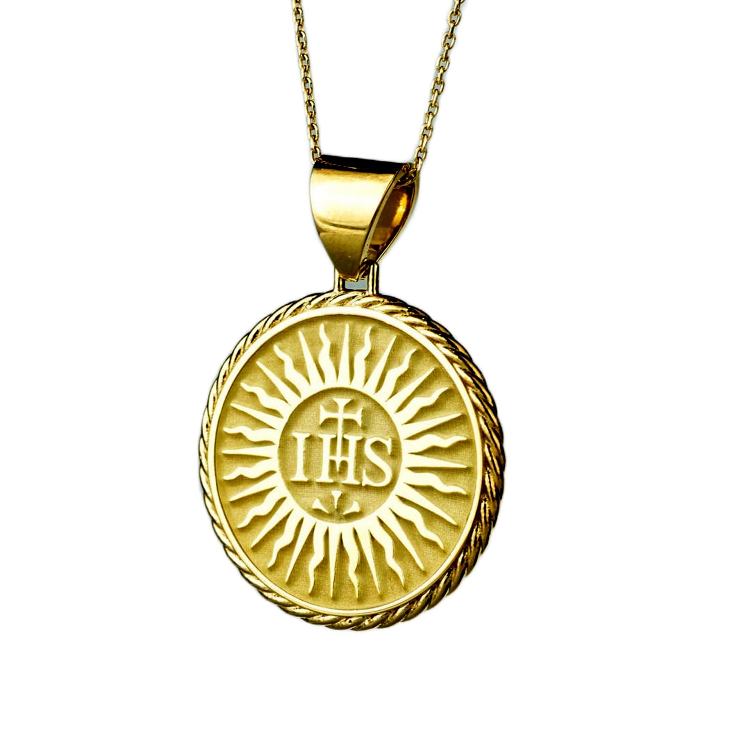 Collar de plata IHS de 22 mm con cadena de 45 cm y baño de oro LKBEADS 4
