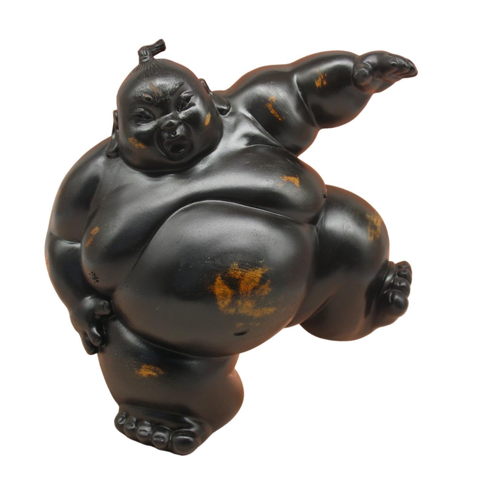 Yixannx Black Compact Sumo Wrestling Sculpture Sumo Wrestler Figurine Statue Unique Sculpture Japanese Style Desktop Ornament Wrestling Home Decor Figurine, 25.5X16.5x26cm