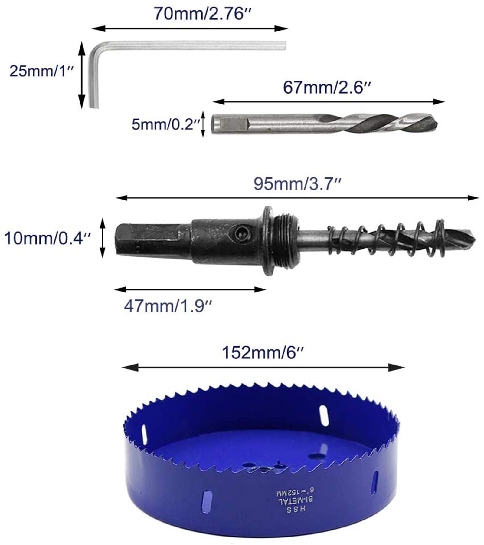 Luomorgo Otwornica 152 mm, 1 1/4 cala, głębokość cięcia HSS bimetal frez do otworów z łbem sześciokątnym adapter wiertła do płyt drewnianych, plastikowe płyty gipsowo-kartonowe