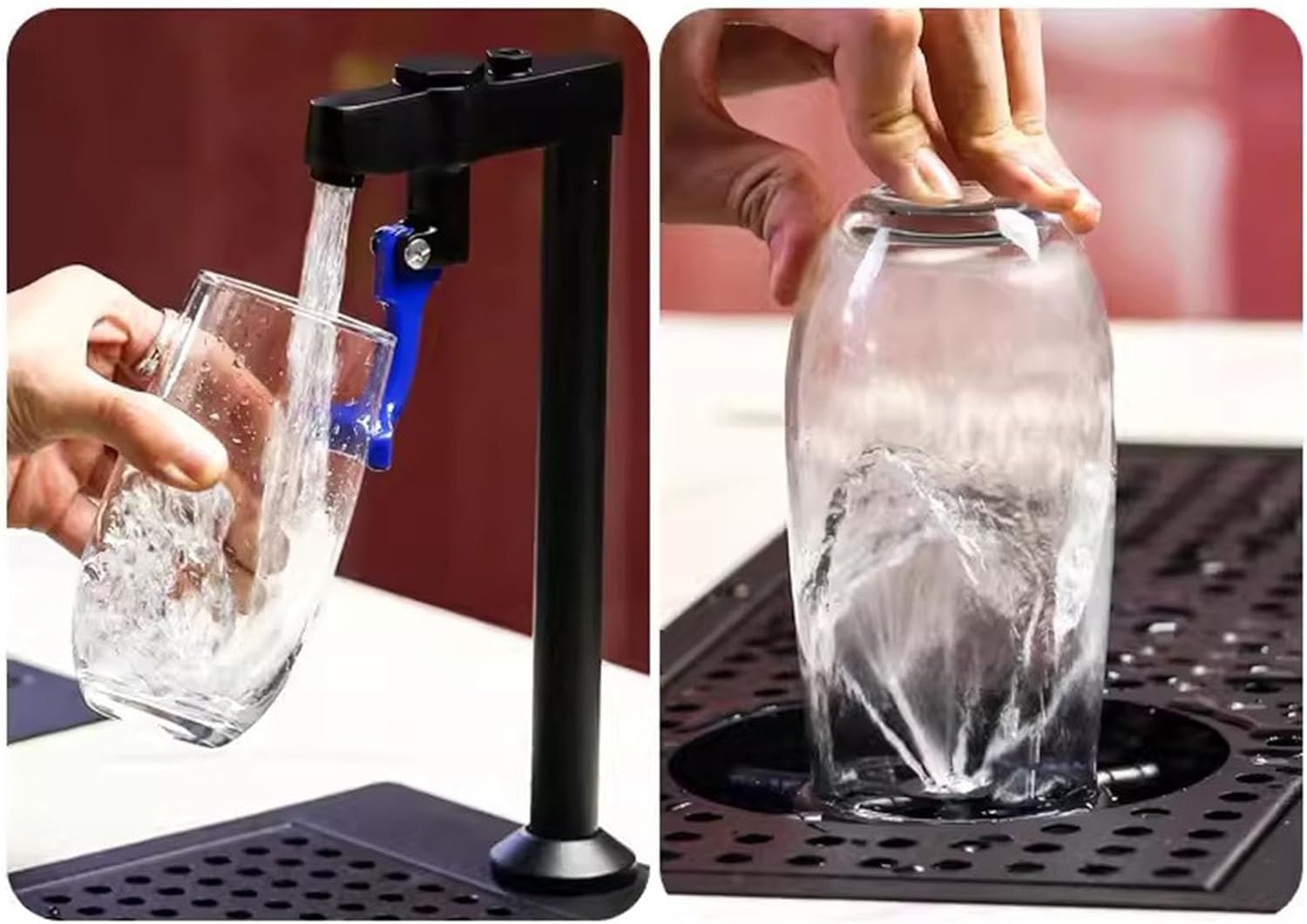 Rinçage de nettoyage de verre en acier inoxydable, lave-gobelet commercial avec égouttoir et bac d'égouttage, ensemble de robinets de remplissage en verre à pression for hôtel café restaurant.
