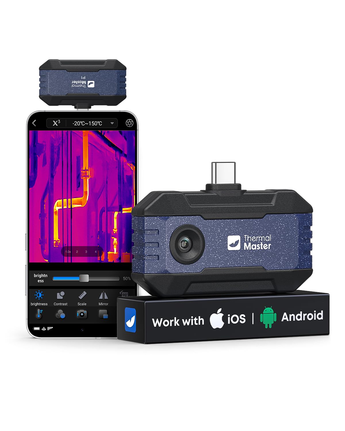 Thermal Master P1 kamera termowizyjna do USB-C iPhone i Android, 320 x 240 X³, ulepszona rozdzielczość IR, od -20°C do 600°C, 15-krotny zoom, 25 Hz, kamera na podczerwień do instalacji domowych, HVAC