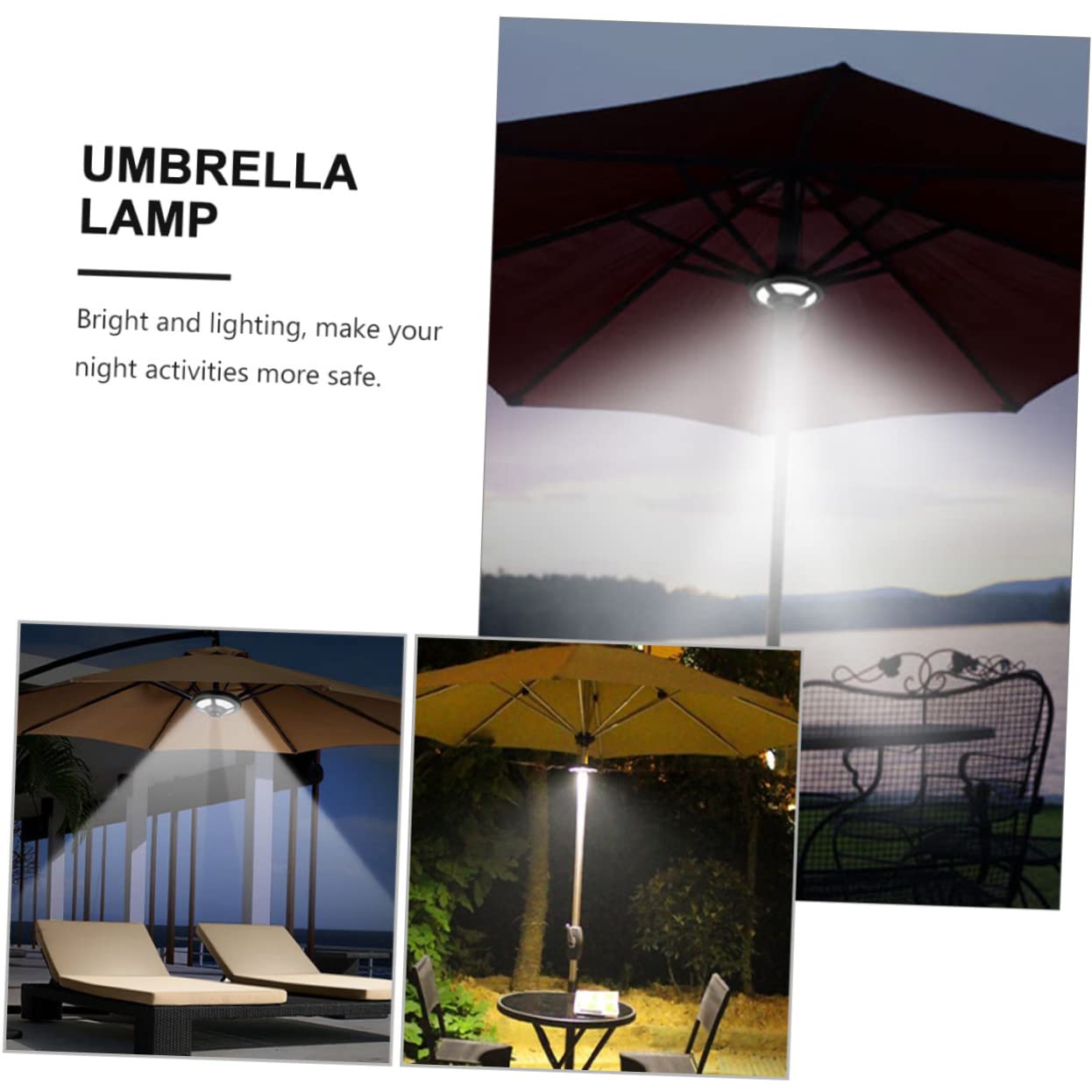 WOONEKY Lampada da Campeggio Multifunzionale per Ombrellone Nero in Abs, Luce LED per Attività Notturne Sicure e Luci da Esterno per Campeggio e Casa