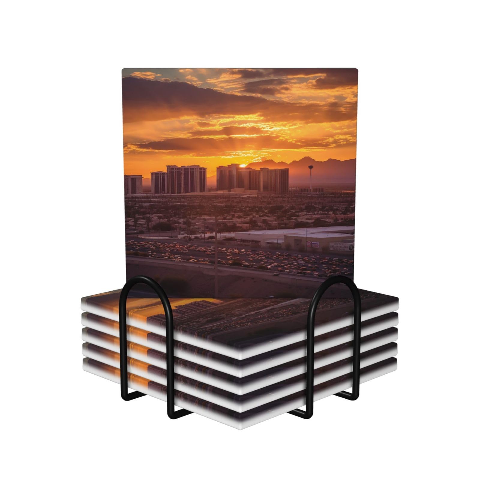 Dessous de verre absorbants motif coucher de soleil de Las Vegas pour apéro