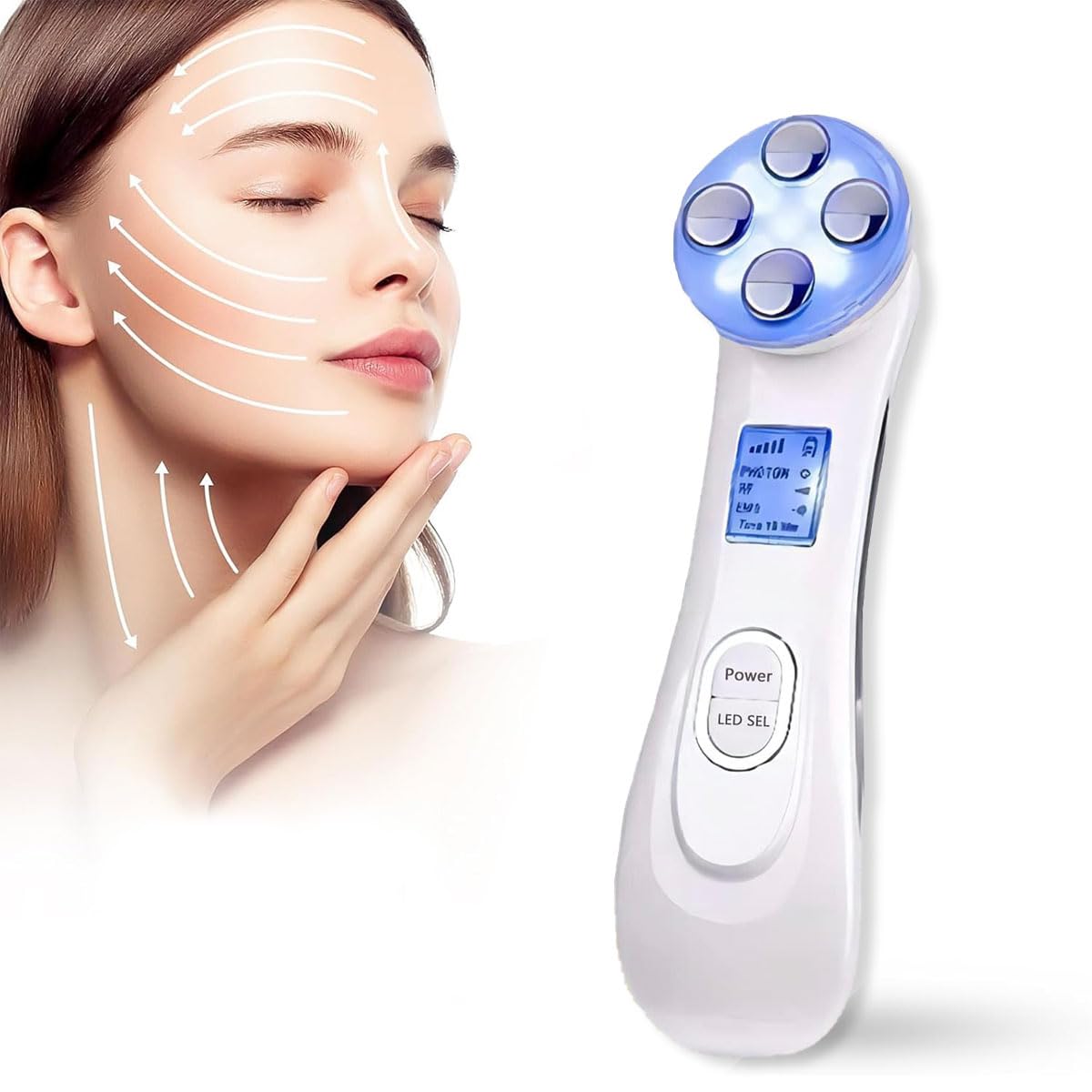 Facial Aparato Radiofrecuencia, Aparato Facial Ultrasonido, Frío Calor Roja y Azul para Antiarrugas, Limpieza Profunda, Rejuvenecimiento, Anti-envejecimiento, Anti-acné, Cuidado Facial