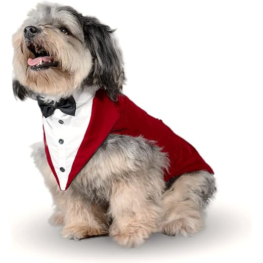 Puptail velvet Dog Suit or Dog Tuxedo and Bandana Set,Dogs Wedding Party Suit,Dog Clothes Bow Tie,Dog Dresses for Small,Medium and Large Female Dogs (M,Red),1 count