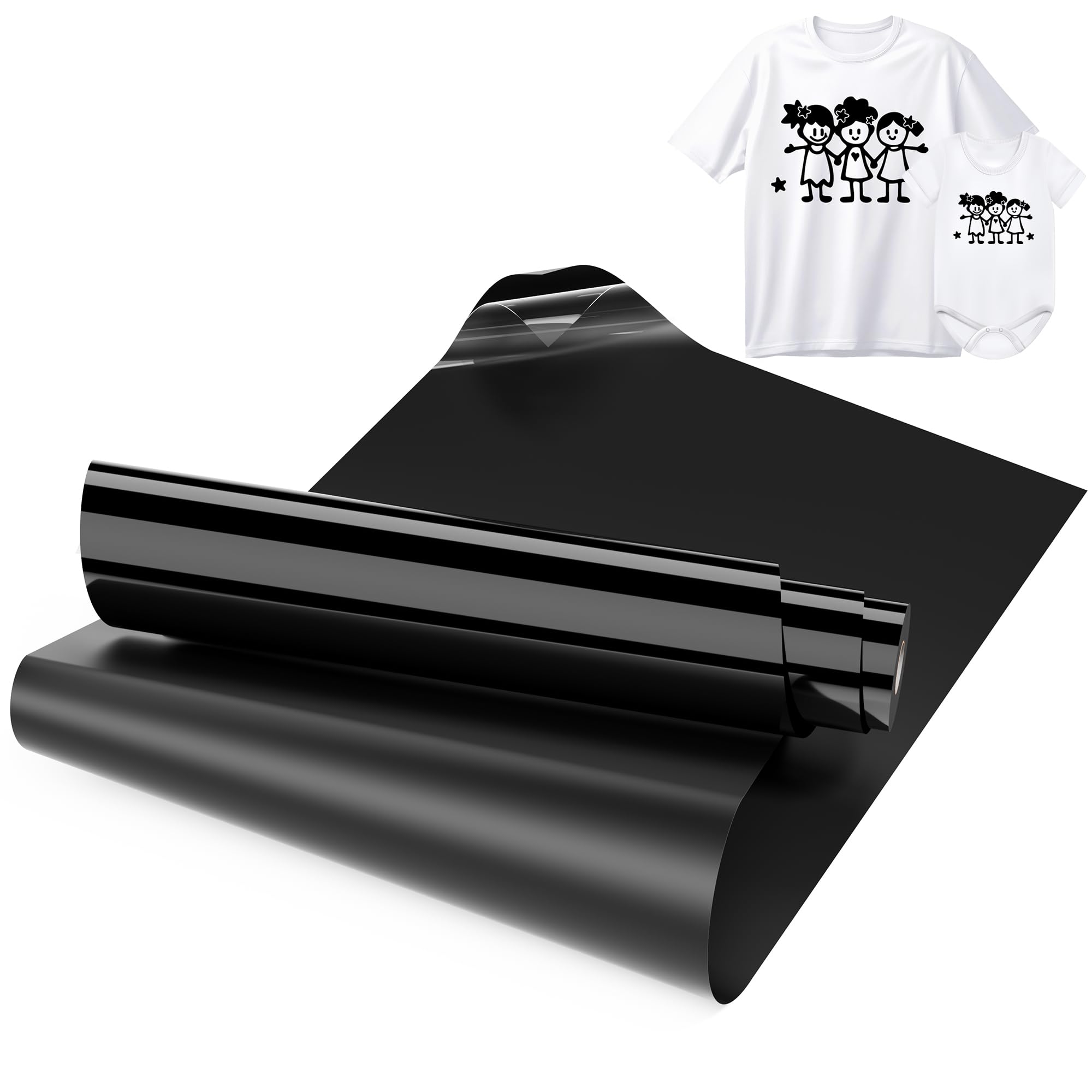 LIKCUT Plotterfolie Textil Schwarz, 30,5 cm x 2,44 m Flexfolie Plotter Textil für alle plottermaschine, Bügelfolie für Textilien, Iron on Folie für DIY Shirts Aufbügeln